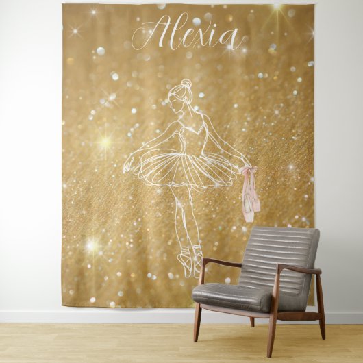 Personalized Pink Ballet Dance Studio Backdrop Wandkleed (In situ)