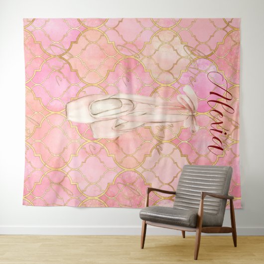 Personalized Pink Ballet Dance Studio Backdrop Wandkleed (In Situ (horizontaal))