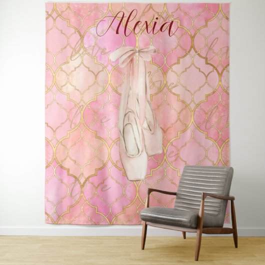 Personalized Pink Ballet Dance Studio Backdrop Wandkleed (In situ)