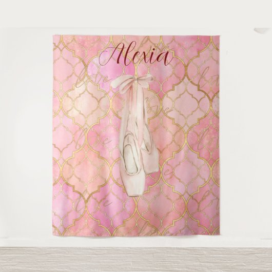 Personalized Pink Ballet Dance Studio Backdrop Wandkleed (Voorkant)