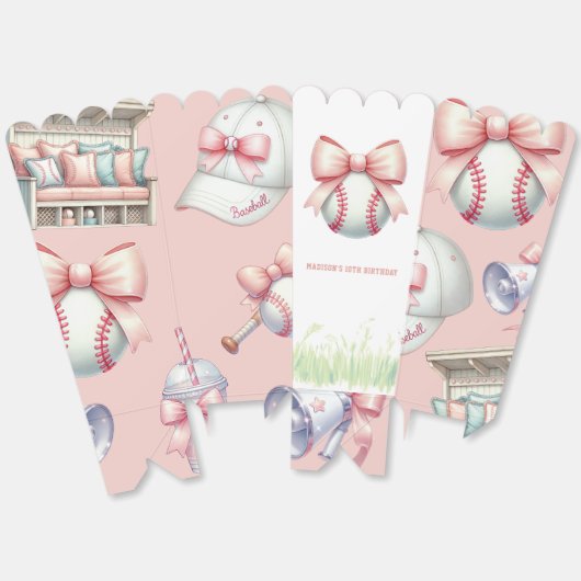 Personalized Pink Baseball Popcorn Bedankdoosjes (Ongevouwen)