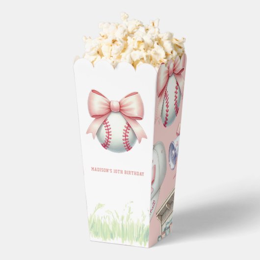 Personalized Pink Baseball Popcorn Bedankdoosjes (Popped)