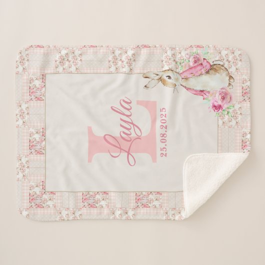 Personalized Pink Beatrix Potter Sherpa Blanket Sherpa Deken (Voorkant (horizontaal))