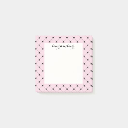 Personalized Pink & Black Bow Script Post-it® Notes (Voorkant)