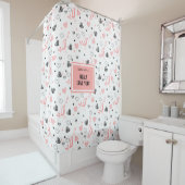 Personalized Pink Black Hearts Romantic Valentine  Douchegordijn (In situ)