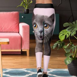 Personalized  Pink Black Striped Crazy Cat Lady Leggings