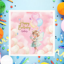 Personalized Pink & Blue Fairy Party Paper Napkin
