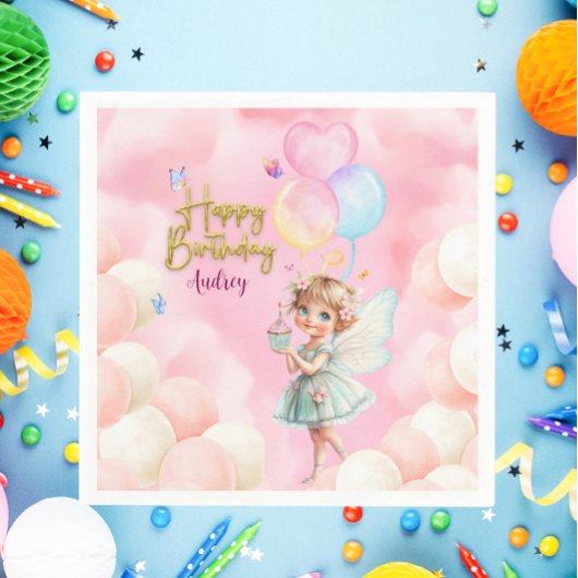 Personalized Pink & Blue Fairy Party Paper Napkin Servet