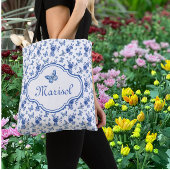 Personalized Pink Blue White Butterfly Tote Bag