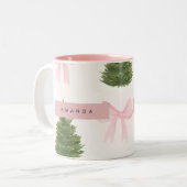 Personalized Pink Bow & Christmas Tree Tweekleurige Koffiemok (Voorkant links)