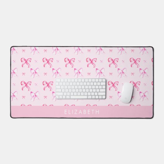 Personalized Pink Bow Coquette Cute Name Office Bureaumat (Keyboard & Muis)