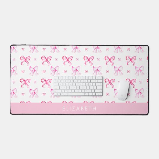 Personalized Pink Bow Coquette Cute Name Office Bureaumat (Keyboard & Muis)