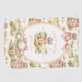 Personalized Pink Bow Golf Mom Gift Golfhanddoek (Horizontaal)