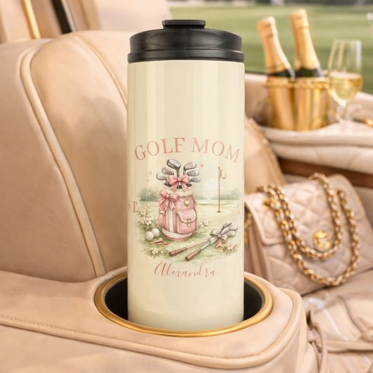 Personalized Pink Bow Golf Mom Thermosbeker