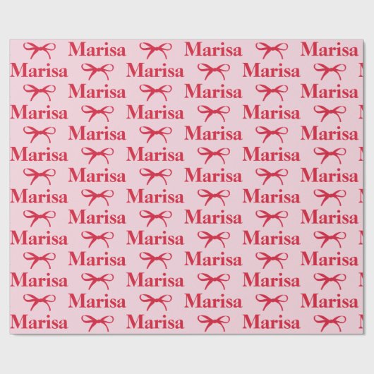 Personalized Pink Bow Name Gift Cadeaupapier (Vlak)