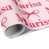 Personalized Pink Bow Name Gift  Cadeaupapier (Rol Hoek)