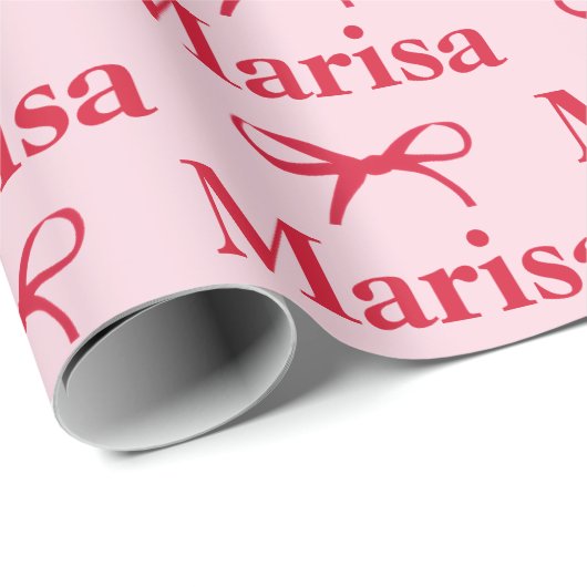 Personalized Pink Bow Name Gift  Cadeaupapier (Rol Hoek)
