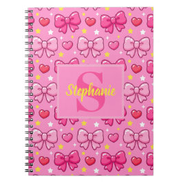 Personalized Pink Bows Hearts Stars Notitieboek