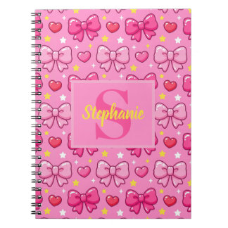 Personalized Pink Bows Hearts Stars Notitieboek