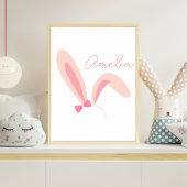 Personalized Pink Bunny Ears Nursery Wall Art Baby Poster