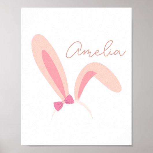 Personalized Pink Bunny Ears Nursery Wall Art Baby Poster (Voorkant)