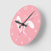 Personalized Pink Bunny Nursery Wall Clock Cute Ronde Klok (Hoek)