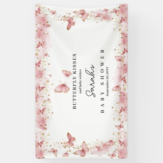 Personalized Pink Butterfly Baby Shower Banner  (Verticaal)