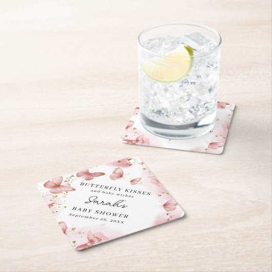 Personalized Pink Butterfly Baby Shower Coaster Kartonnen Onderzetters (Insitu)