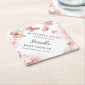 Personalized Pink Butterfly Baby Shower Coaster Kartonnen Onderzetters (Schuin)