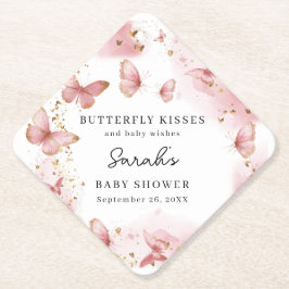Personalized Pink Butterfly Baby Shower Coaster Kartonnen Onderzetters