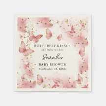 Personalized Pink Butterfly Baby Shower Napkins