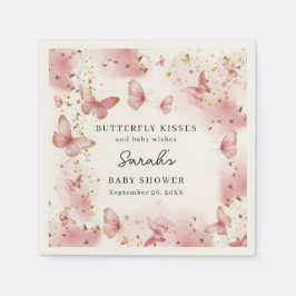 Personalized Pink Butterfly Baby Shower Napkins Servet