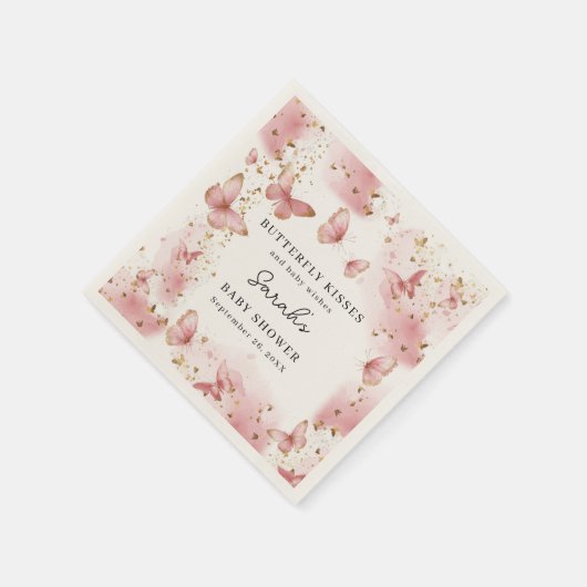 Personalized Pink Butterfly Baby Shower Napkins Servet (Hoek)