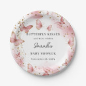 Personalized Pink Butterfly Baby Shower Plates Papieren Bordje (Voorkant)
