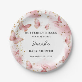 Personalized Pink Butterfly Baby Shower Plates Papieren Bordje