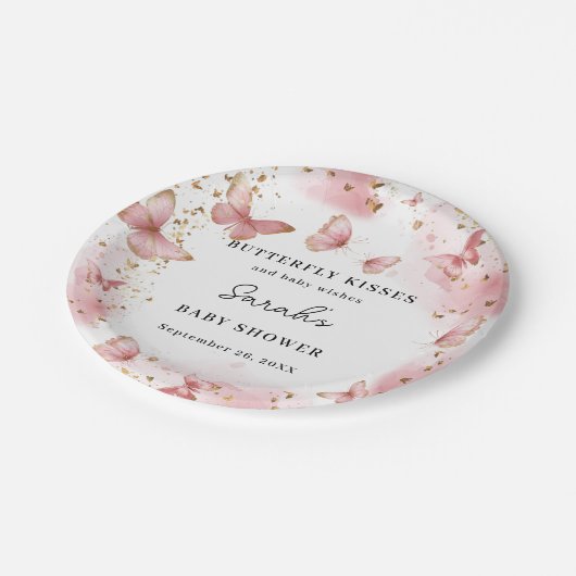 Personalized Pink Butterfly Baby Shower Plates Papieren Bordje (Gekanteld)
