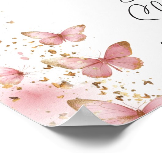 Personalized Pink Butterfly Baby Shower Sign Poster (Hoek)