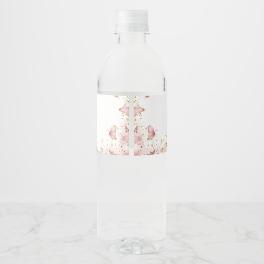 Personalized Pink Butterfly Water Bottle Label Waterfles Etiket (Achterkant)