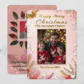Personalized Pink Christmas Card with Elegant Kaart (Voorkant / Achterkant)