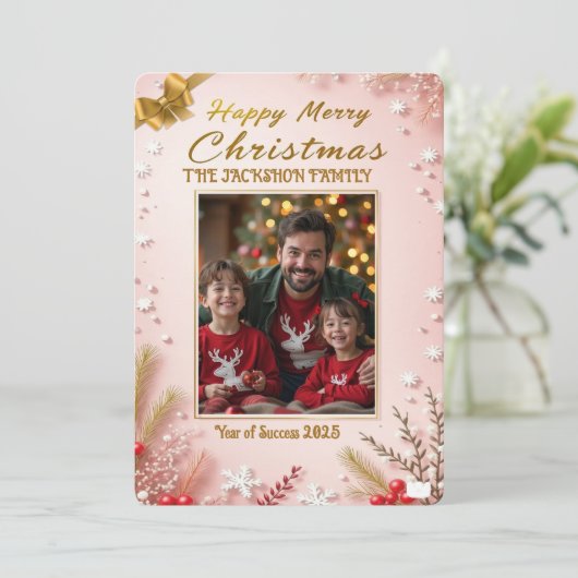 Personalized Pink Christmas Card with Elegant Kaart (Staand voorkant)