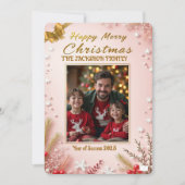 Personalized Pink Christmas Card with Elegant Kaart (Voorkant)