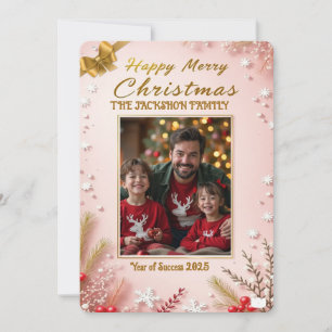 Personalized Pink Christmas Card with Elegant Kaart