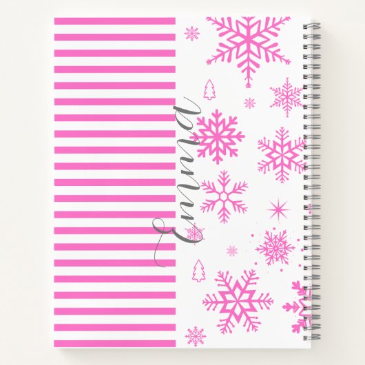Personalized Pink Christmas Snowflake Notebook Notitieboek (Achterkant)