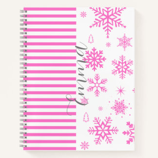 Personalized Pink Christmas Snowflake Notebook Notitieboek