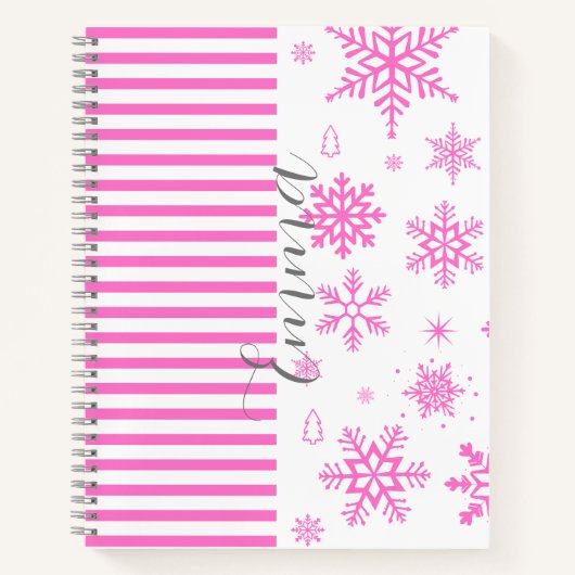 Personalized Pink Christmas Snowflake Notebook Notitieboek (Voorkant)
