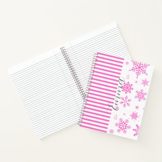 Personalized Pink Christmas Snowflake Notebook Notitieboek (Binnen)
