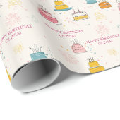 Personalized Pink Confetti Floating Birthday Cake Cadeaupapier (Rol Hoek)