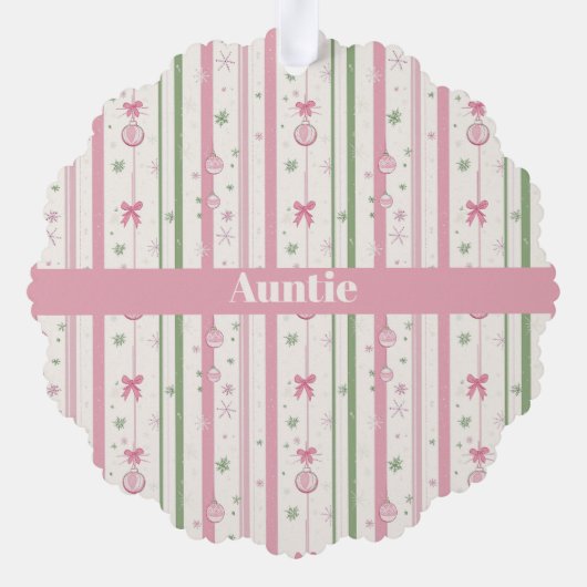 Personalized Pink Coquette Auntie Holiday Ornament Kaart (Achterkant)
