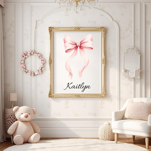 Personalized Pink Coquette Bow Nursery Wall Art  Poster