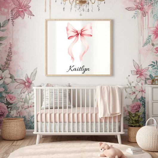 Personalized Pink Coquette Bow Nursery Wall Art  Poster